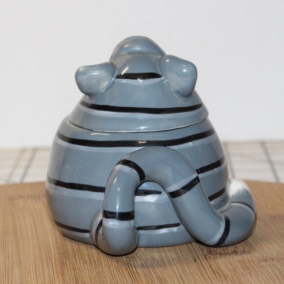 Vintage Russ Berrie Hand-Painted Grey Catz Cat Candle Holder & Trinket Dish - Picture 3 of 7